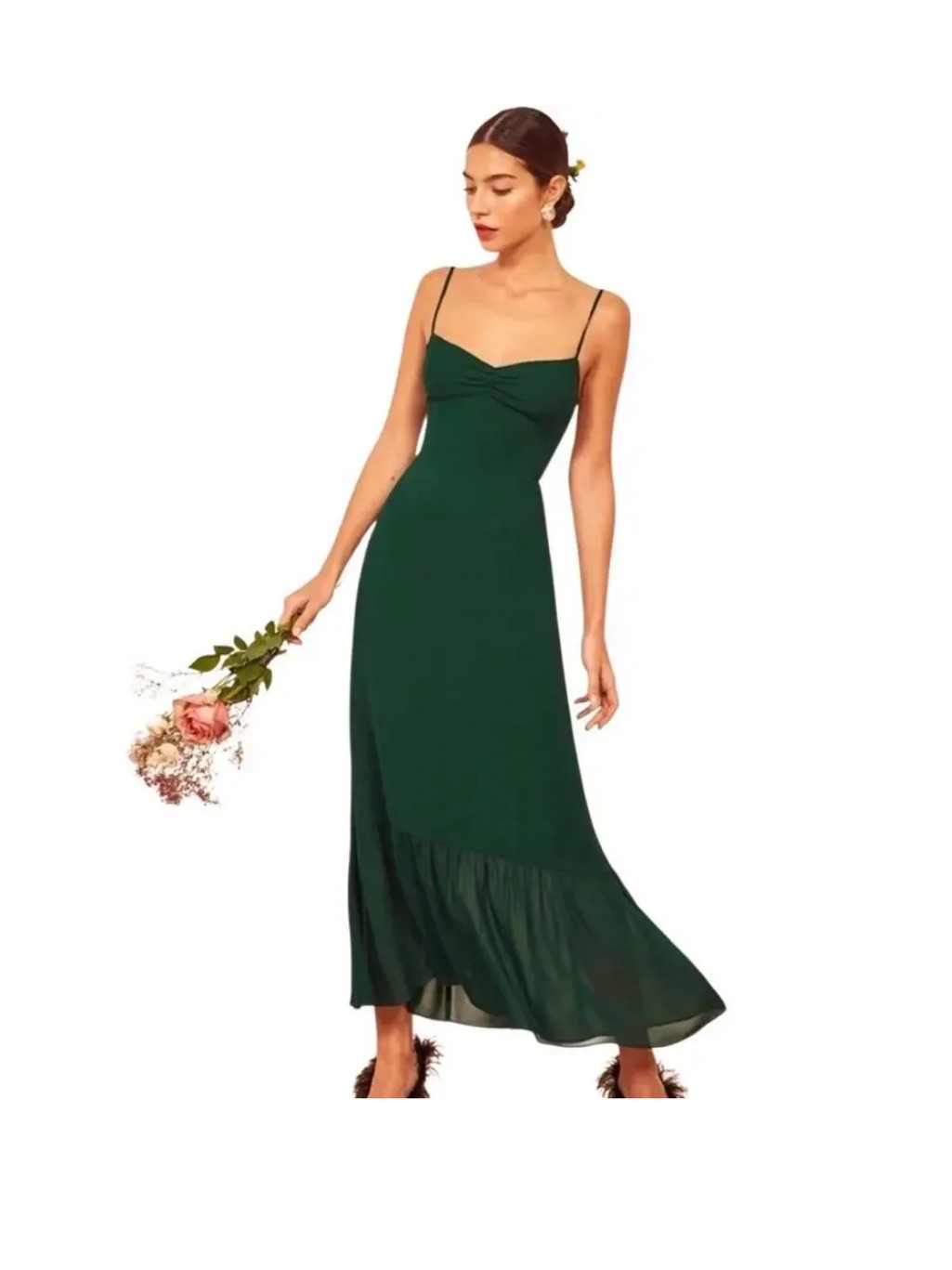 Reformation Emersyn Dress In Emerald, Size 6
